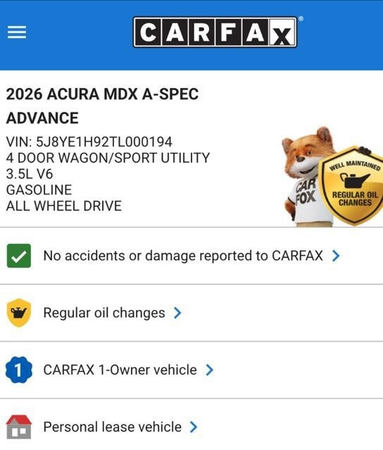2026 Acura MDX w/A-Spec Advance Package