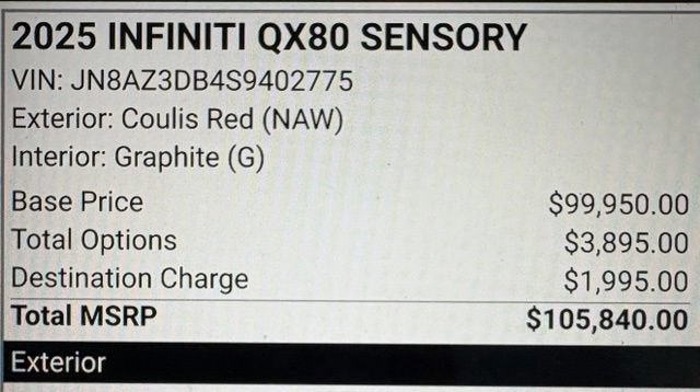 2025 INFINITI QX80 SENSORY
