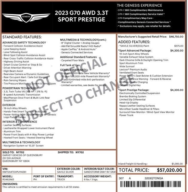 2023 Genesis G70 3.3T