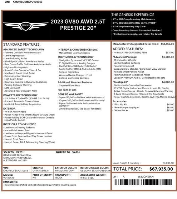2023 Genesis GV80 2.5T AWD