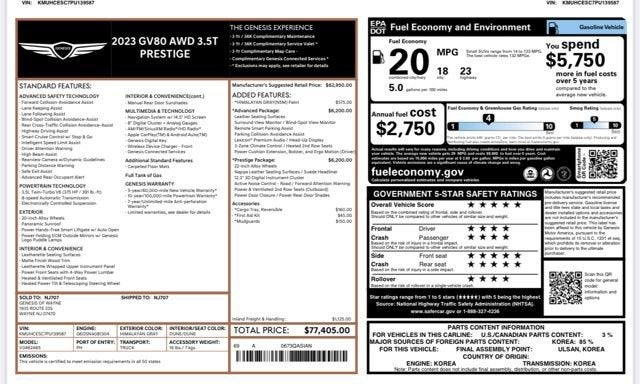 2023 Genesis GV80 NA