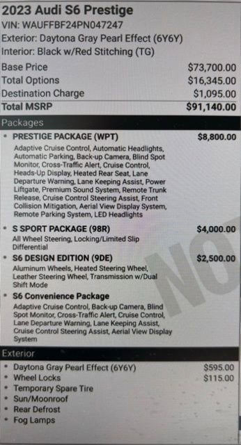 2023 Audi S6 Sedan Prestige TFSI quattro Tiptronic