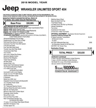 2018 Jeep Wrangler Unlimited Sport