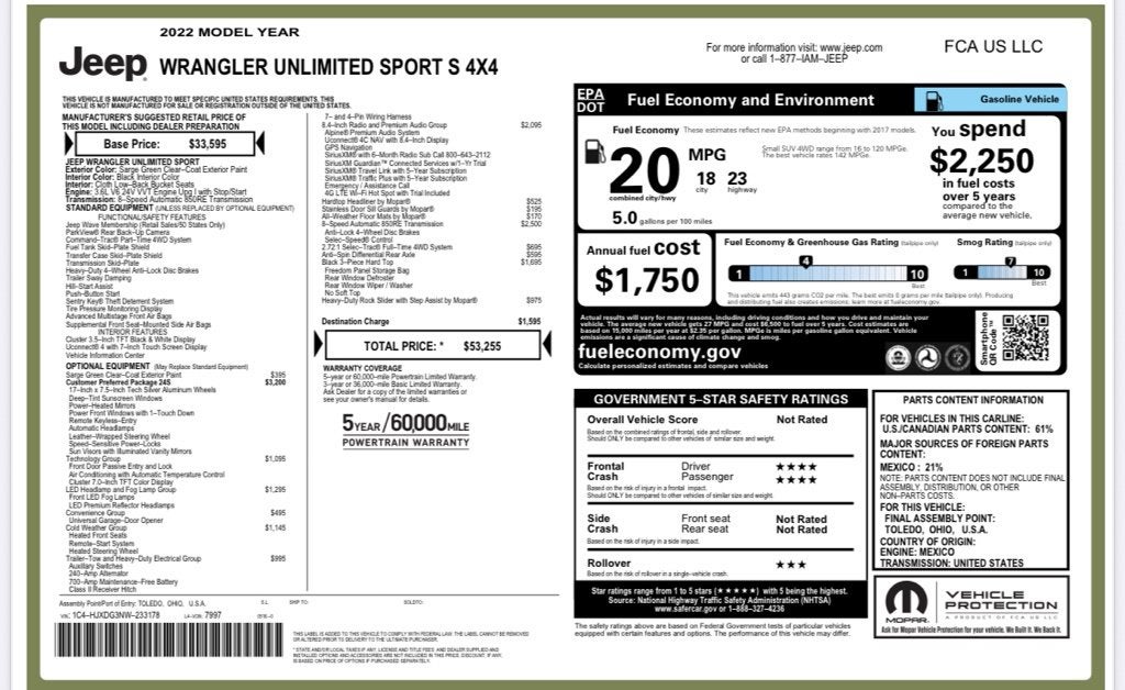 2022 Jeep Wrangler Unlimited Sport S