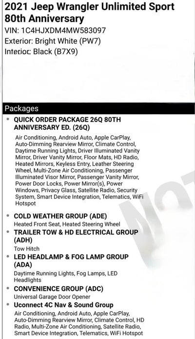 2021 Jeep Wrangler Unlimited Sport S 80TH Anniversary Edition