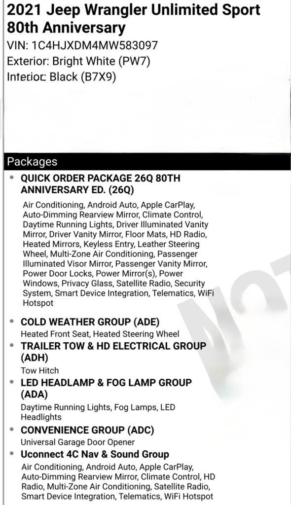 2021 Jeep Wrangler Unlimited Sport S 80TH Anniversary Edition