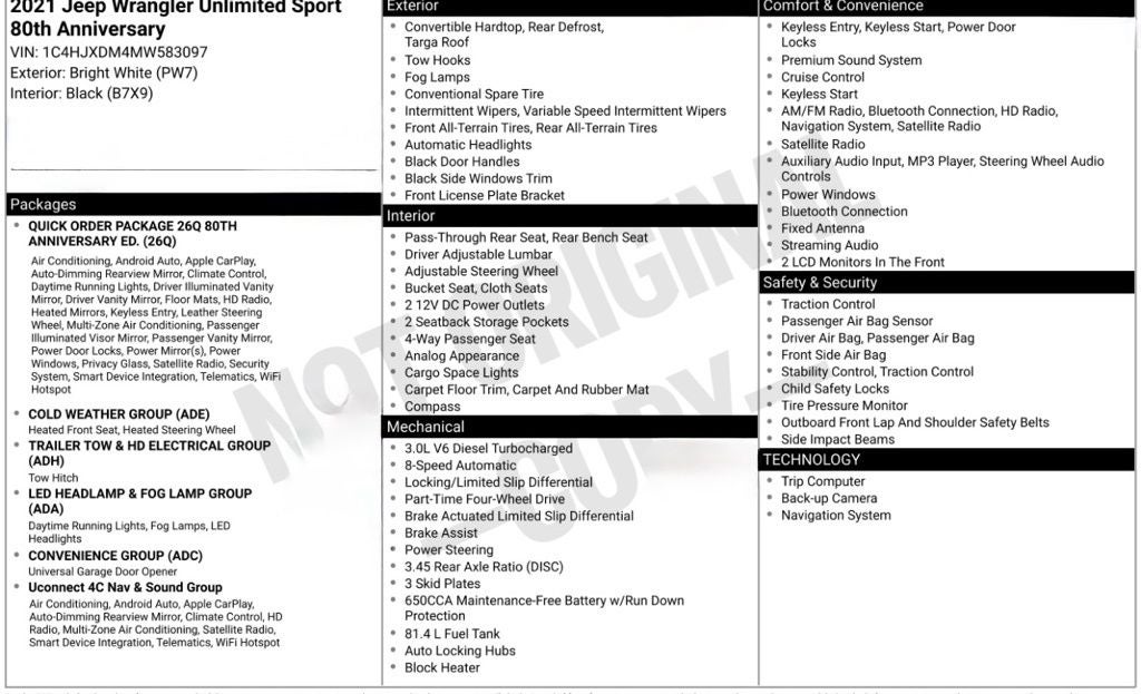 2021 Jeep Wrangler Unlimited Sport S 80TH Anniversary Edition