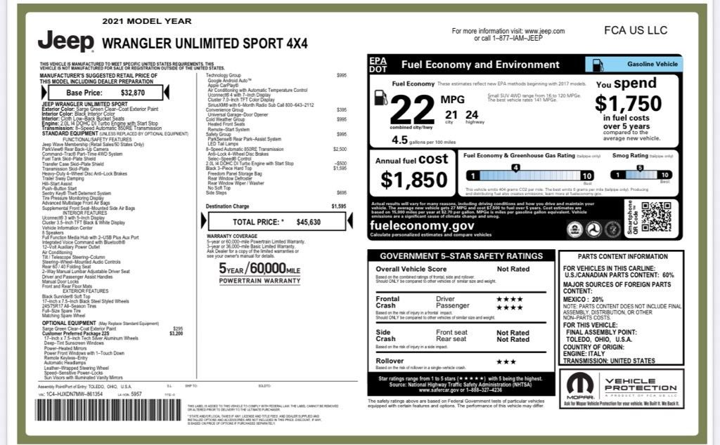 2021 Jeep Wrangler Unlimited Sport S