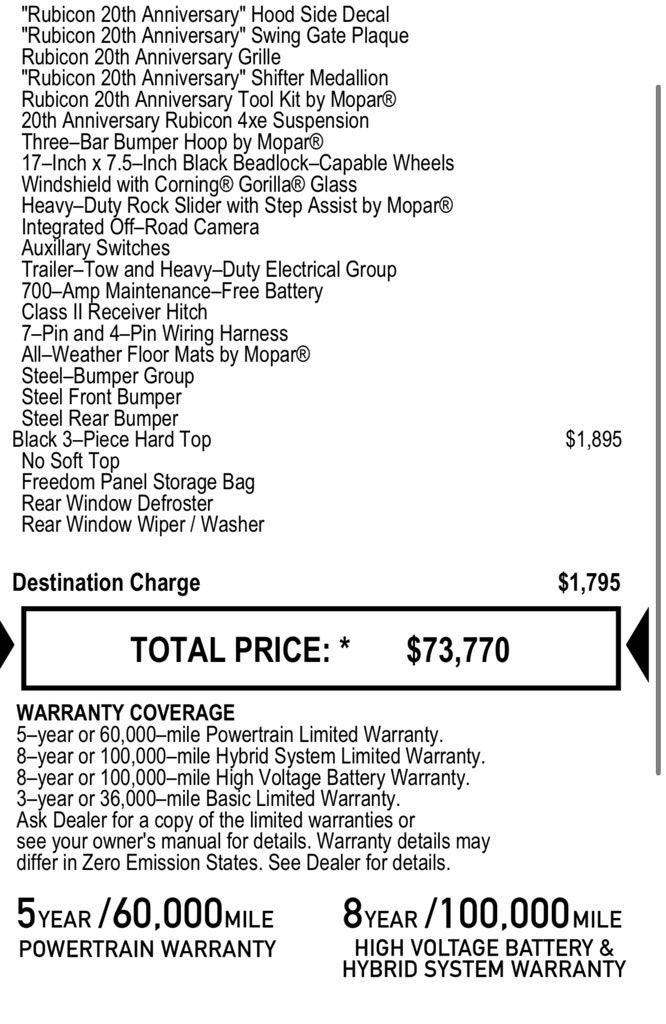 2023 Jeep Wrangler Rubicon 20th Anniversary Edition 4xe