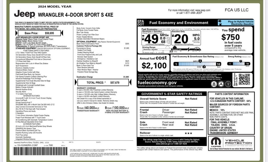 2024 Jeep Wrangler Sport S 4xe