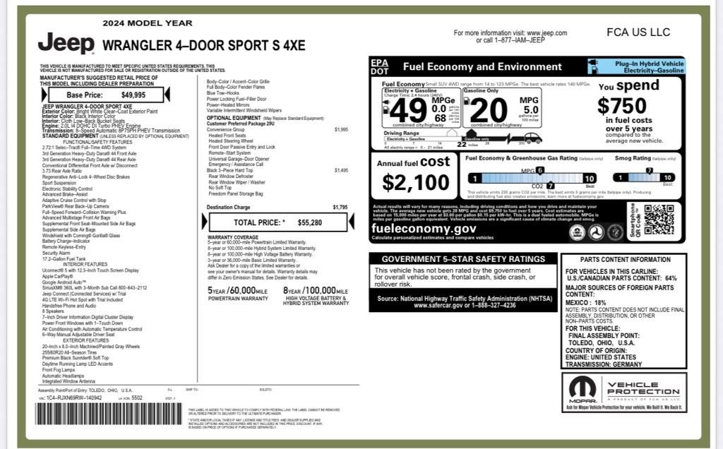 2024 Jeep Wrangler Sport S 4xe