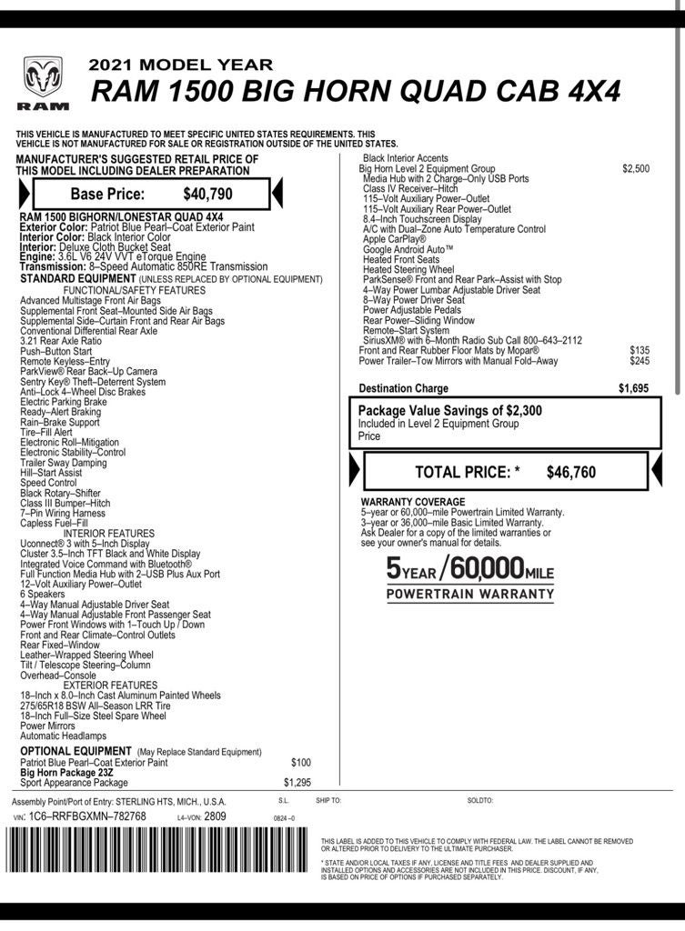 2021 RAM 1500 Big Horn/Lone Star