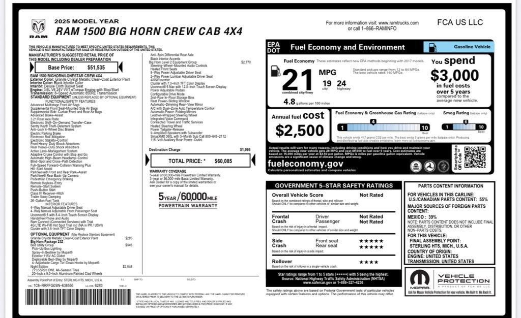 2025 RAM 1500 Big Horn/Lone Star