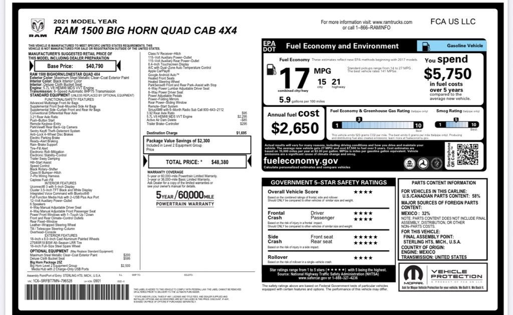 2021 RAM 1500 Big Horn/Lone Star