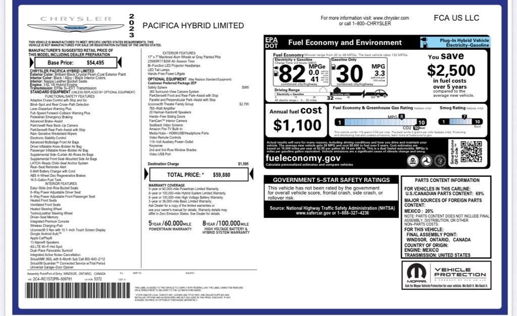 2023 Chrysler Pacifica Hybrid Limited