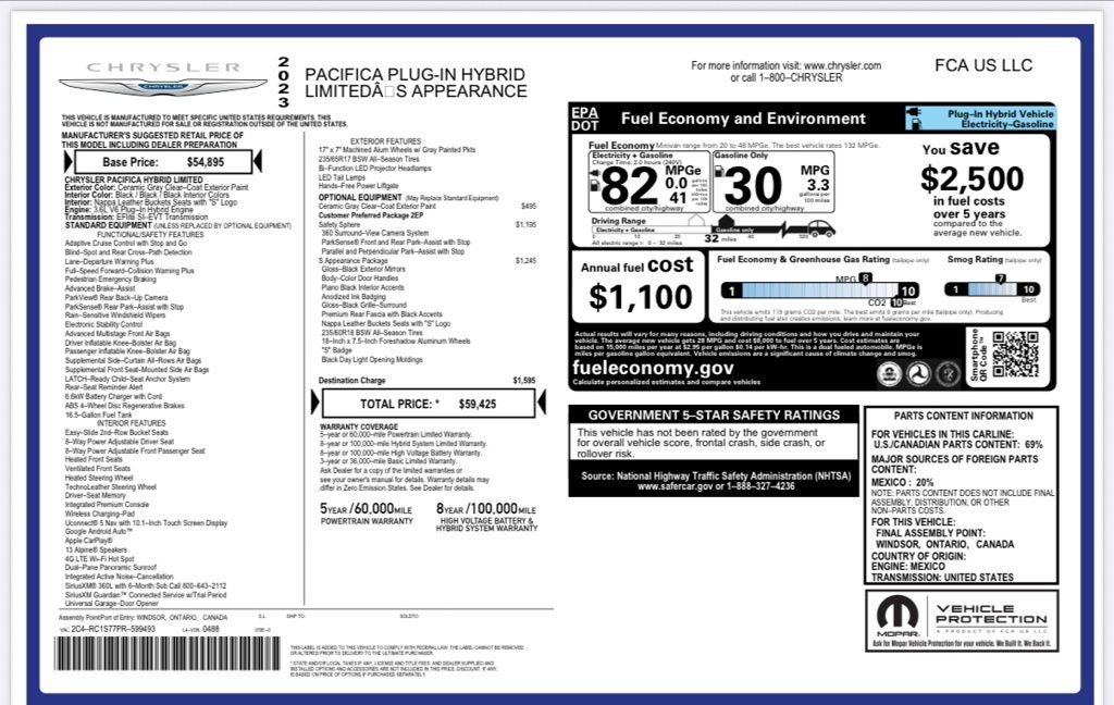 2023 Chrysler Pacifica Hybrid Limited