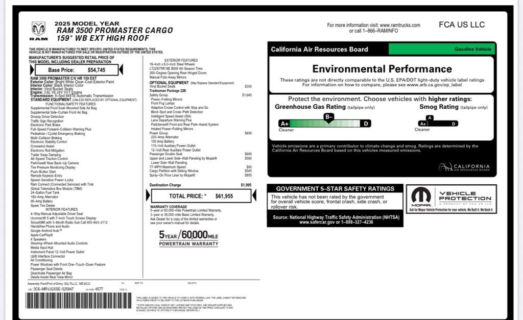 2025 RAM ProMaster 3500 High Roof