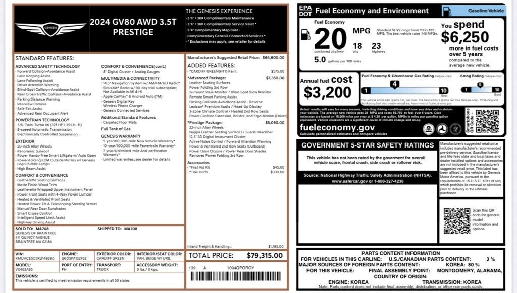 2024 Genesis GV80 3.5T Advanced